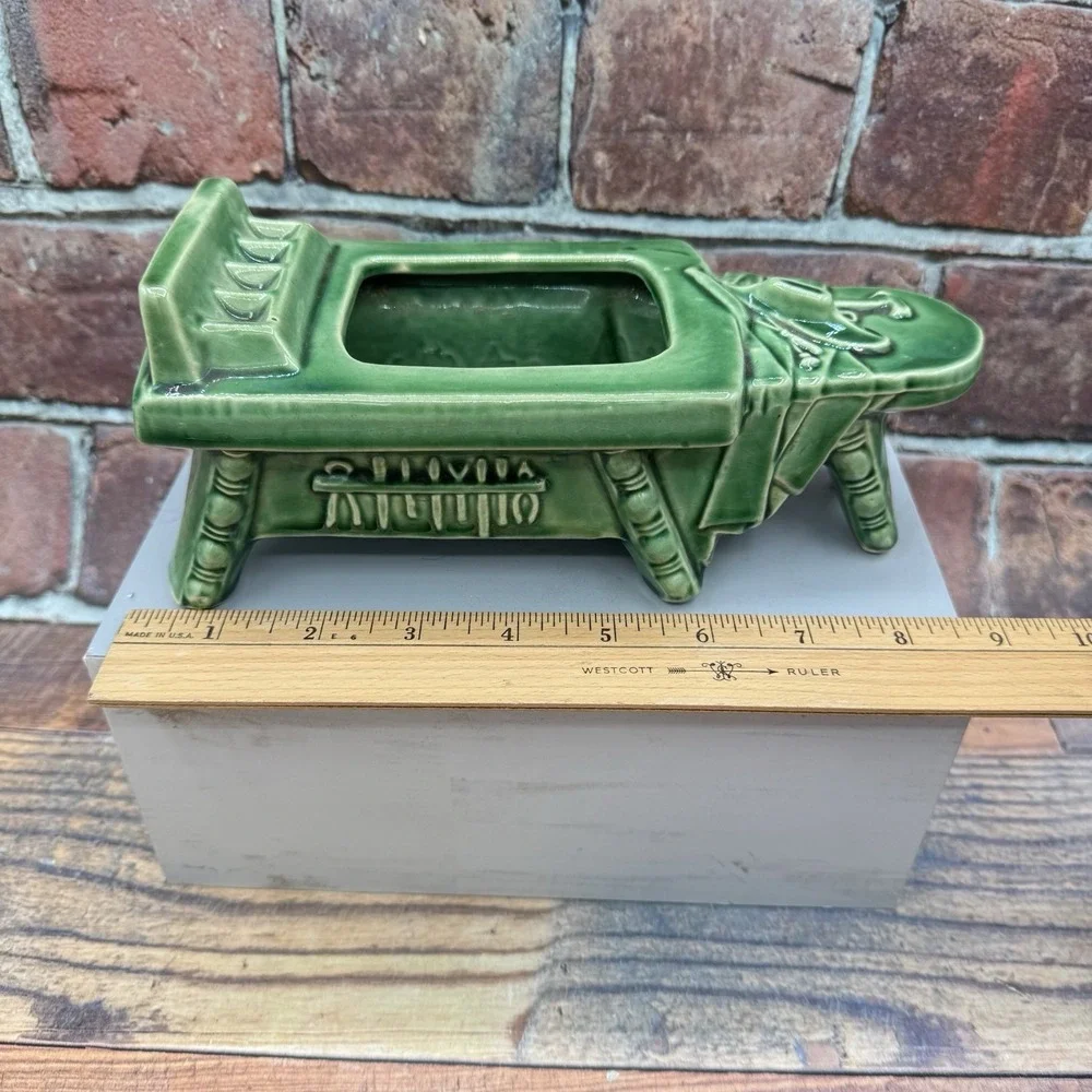 McCoy Cobbler's Work Bench Green Succulent Planter Dish USA MCM Vintage Pottery